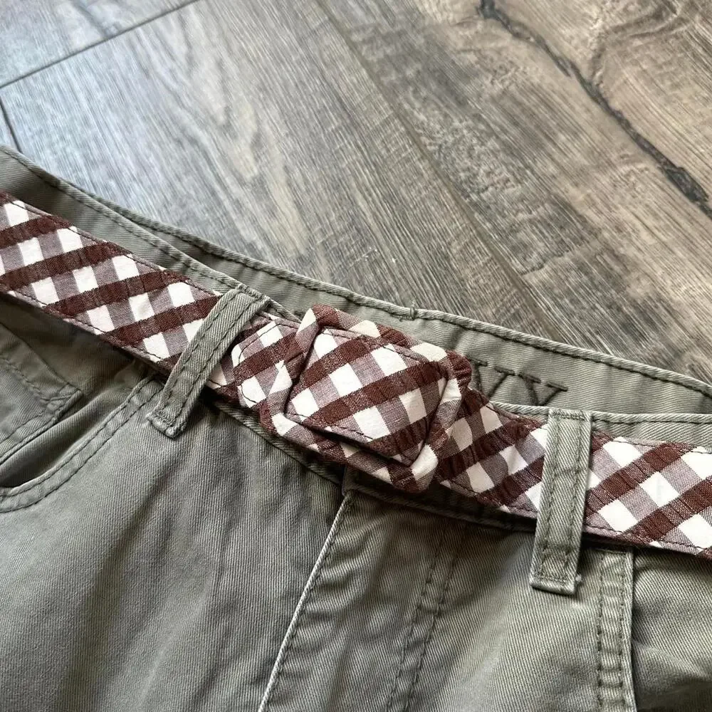 Vintage Y2K Plaid Gingham Brown Tan Canvas Strap Belt
